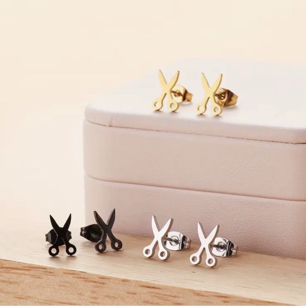 3 Pairs of Hair Stylist Shears Stainless Steel Earring - Gold Black & Silver